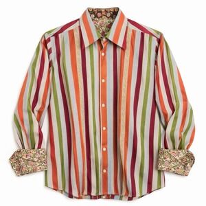 Robert Graham 2XLT Tall Flip Cuff Multicolor Stripe Button Shirt Mens